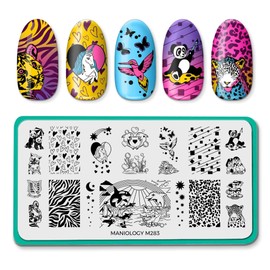 Maniology Fuzzy Friends 4Ever Nail Stamping Plate, Playful Panda, Unicorn, Tiger, Leopard Stamp Plates, Rainbow Safari-Inspired Designs, Animal Print Pattern Manicures