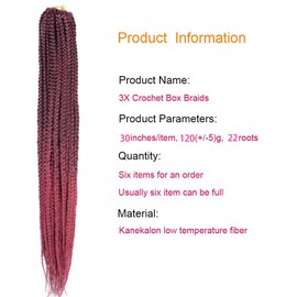 6 Packs/Lot (14/18/24/30) inch 1cm 20 Strands/Pack Thin 3X Box Braid Crochet Hair Extensionin Diameter 3X Synthetic Braid Hair Extensions Crochet Braids Hair Color (30inchs, T1B/bug)