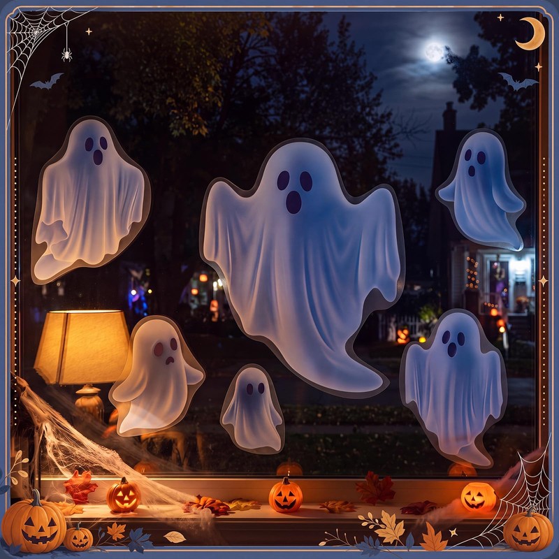 6 Pcs Halloween Ghost Window Clings Decoration for Halloween Party