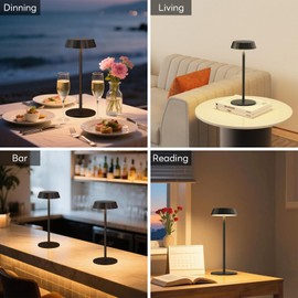 EppieBasic Rechargeable Table Lamp Cordless: Battery Operated Lights – 3 Color Dimmable Metal Lamps for Living Room, Entryway, Accent Side Table (Black)