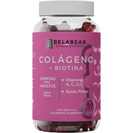 solanum Belabear Colágeno + Biotina con Vitamina A, C, D3, Ácido Fólico 150 Gomitas de 2,8 g c/u