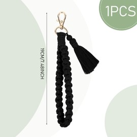 Lusofie Boho Wrist Keychain Tassel Wristlet Keychain Keyring Holder Key Wrist Lanyard for Women(Black)