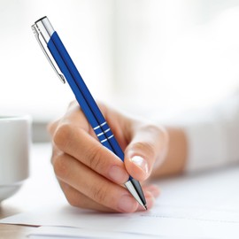 GIMEI® Metal Ballpoint Pen Pack of 20, Premium Ballpoint Pen Set High Quality, Easy and Soft Writing, Blue Ink, Visual Eye-Catcher in Blue