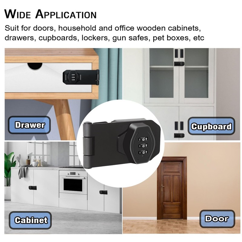 Cabinet Lock Keyless 3-Digit Password Combination Code Hasp Latch Lock