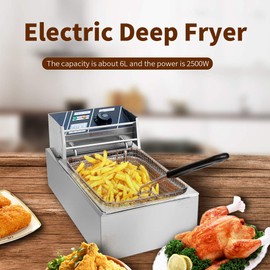 YYAO Deep Fryer 2500 W 6.3QT/6L Stainless Steel Electric Fryer with Baskets and Filters,Electric Fryer for Turkey,Steak,French Fries,Donuts