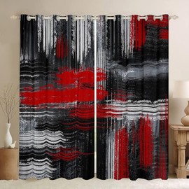 Red Black and Grey 30%-50% Blackout Curtain Boys Geometric Artistic Smear Curtains Bedroom Living Room Abstract Graffiti Art Darkening Drapes Modern Brush Window Treatments, 2 Panels 38 x 45 Inch