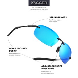 Xagger Polarized Driving Sunglasses for Men Rimless Metal Frame UV400 Protection Sun Glasses
