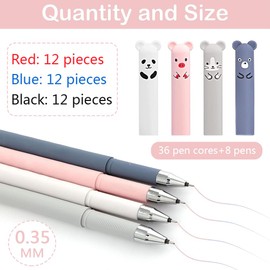 QRKPVHD Erasable Ballpoint Pen, Pack of 8 Rollerball Pens Erasable with 32 Refills, Cartoon Erasable Pen, 0.35 mm Erasable Pen Set for Students, Stationery, Office