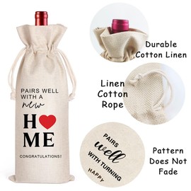 Housewarming Gifts New Home Wine Bag, New Home Gift Ideas, First New Home House Homeowner Gift, Realtor Gift to Clients, Housewarming Party Decorations, Wine Bags Gift for Women(Beige-New Home)