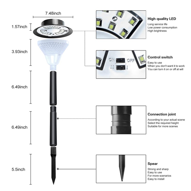 BeideLt Solar Pathway Lights Outdoor, 2 Pack Upgraded Solar Outdoor
