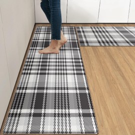 Arttown Black and White Anti-Fatigue Kitchen Rug Set of 2 Plaid Cushioned Floor Standing Mat Waterproof Non-Slip Mat and PVC Ergonomic Comfort Foam Rug