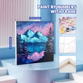 MOGTAA Framed Paint by Numbers for Adults Kids 4 Pack, Landscape Paint by Numbers for Kids Ages 8-12, Kids Paint by Number Kits on Canvas, DIY Tree Oil Painting Kits for Home Decor (8x8inch)