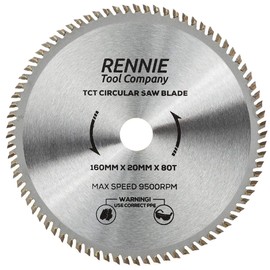 Rennie Tools - 160mm x 20mm Bore x 80T TCT Circular Wood Saw Blade. Fits Bosch Festool TS55 Makita Ryobi Dewalt Circular Saws etc, 160mm Circular Saw Blade Also Fits 165mm Circular Saws