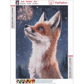 pigpigboss - Kit de arte de pintura de diamantes de zorro animal para adultos, 5D completo redondo con puntos de diamante, pintura de zorro de fuegos artificiales con abalorio de diamantes para