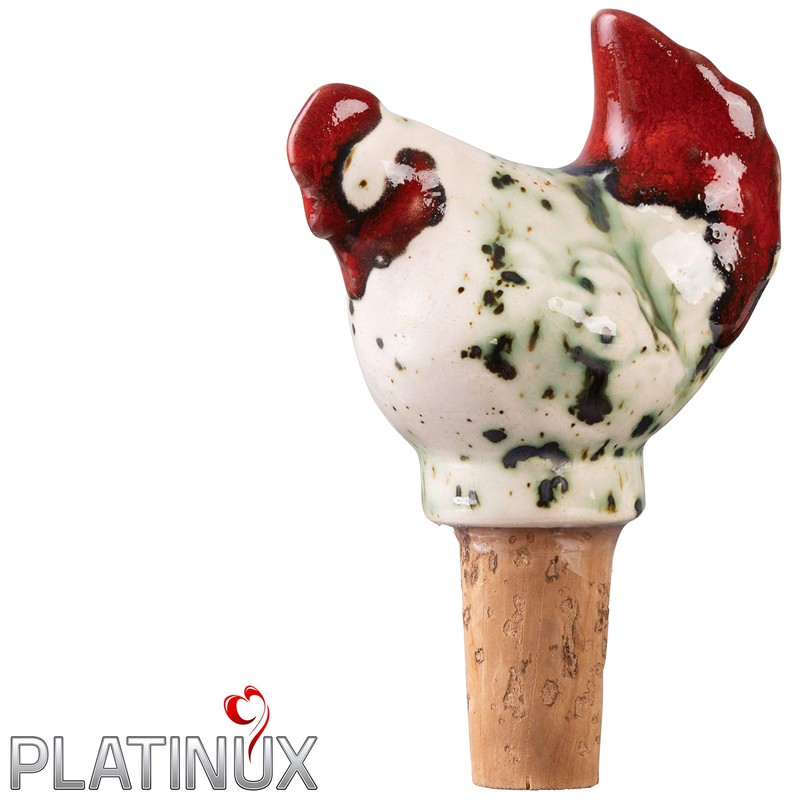 PLATINUX Bottle Cork Chicken Colourful Ceramic Diameter 2.3 cm Handmade