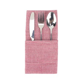 INFEI Narrow Striped Cotton Linen Blended Dinner Cloth Napkins - Set of 12 (40 x 40 cm) - for Xmas Parties Events & Home Use (Red)