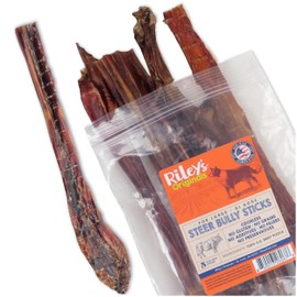 Riley's Steer Bully Sticks for Large to XL Dog Breeds - Odor Free, Single Ingredient Treat - Easily Digestible, 100% Beef Pizzle Sticks for Dogs - 12", 5ct
