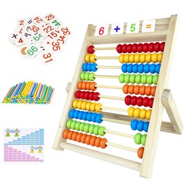 Nutabevr Calculator Calculator Frame, Children's Primary School Abacus for Counting and Calculation, Wooden Calculator Slider with 100 Beads, 100 Counting Sticks, Number Alphabet Cards, Educational
