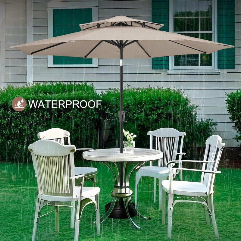 FLAME&SHADE 9ft Patio Umbrella - 2 Tiers Outdoor Umbrella with
