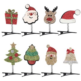 Pack of 8 Glitter Christmas Hair Clips, Santa Snowman Snowflakes Hair Pins, Christmas Hair Clips for Children Girls Christmas Party, Christmas Decoration Hair Pins