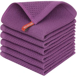LEIAOLY 100% Cotton Waffle Weave Kitchen Dish Cloths, Ultra Soft Absorbent Quick Drying Dish Towels, 12 x 12 Inches, 6-Pack, Purple