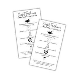 Carpet Freshener Sprinkles Instruction Cards 50pk 2x3.5” Deodorizer Bottle Shake for Powder Scent DIY Rug Warning Label Ingredients Scent