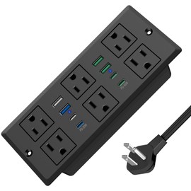 Recessed Power Strip with 45W USB C, Furniture Desk Flush Mount Outlet, Ultra Thin Flat Plug Power Strip, 6 Outlets & 8 USB Ports, 3FT Cord (Black)