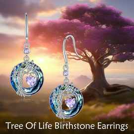 Tree of Life Earrings 925 Sterling Silver Dainty Alexandrite Dangle Drop Gemstone Earring June Birthstone Fine Jewelry Birthday Christmas Gifts for Women Her