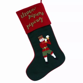 On the first day of Christmas embroidered wool felt stocking.