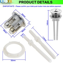 LRMYS 38mm Round Dual Push Toilet Flush Button, Plastic Chrome Plated Closestool Water Tank Replacement Dual Rod Push Cistern Standard Part, Silver 1 Pack