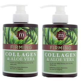 Mirth Beauty Crema de colágeno para cara y cuerpo. Crema reafirmante de colágeno con aloe vera y extracto de té verde. Gran tarro de 15 onzas con bomba. (Dos – 15 onzas)
