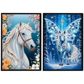 JISHSHAY 2 PCS Diamond Art Notebook Journal Diamond Painting Note Book Gem Art Sketchbook Gem Painting A5 Notebook Mosaic Kits for Adults Diary with Special Shaped 14.5×21cm/5.7×8.26in Horse