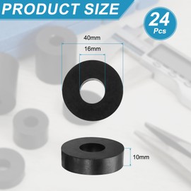 sourcing map 24 Pcs Rubber Spacers 40mm OD x 16mm ID x 10mm Height Round Anti Vibration Spacer Rubber Bushing