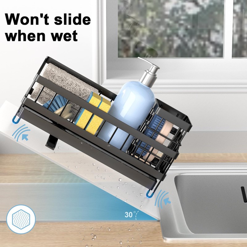 Sink Caddy, Sponge Holder for Kitchen Sink with High Brush