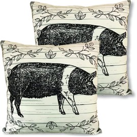VIRAH BELLA Throw Pillow Black and White Hog - Pack of Two 18" x 18" Decorative Accent Pillows - Lodge & Farmhouse Couch Décor
