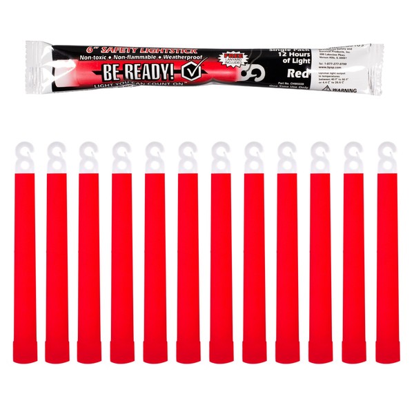 Be Ready Red Glow Sticks - Industrial Grade 12 Hour Illumination Emergency Safety Chemical Light Glow Sticks (24 Pack Red)