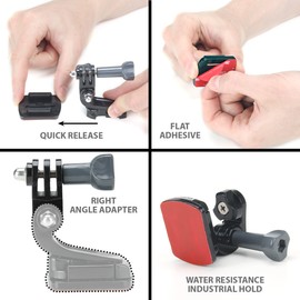 USA GEAR Flat Adhesive Action Camera Kit Mount – Buckle Mount Base, Adhesive Pad, Tripod Screw, J-Hook Right Angle Adapter – Compatible with GoPro Hero 10, Dragon Touch, Insta360 ONE R, and More