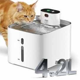 4.2L Pumpless Cat Water Fountain, 5000mAh Battery Operated Cat Fountain, Wireless Pet Water FountainsIndoor, Sensor and Timer Water Modes, Suitable for Cats and Small Dogs Indoor ((142-oz)