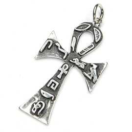 NKlaus Ankh Anch 7439 Pendant 4.9 cm 925 Silver Hieroglyphs Celtic Cross of Life, Silver