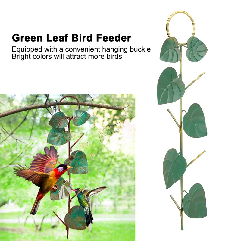 Birds Feeder Hanging Metal Green Leaf Shape Hummingbirds Feeder for