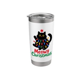 Meowy Christmas Tree Black Cat Xmas Funny Women Men Kids Stainless Steel Insulated Tumbler