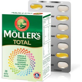 Moller’s ® | Möller's Total | Complete Daily Supplement | Nordic Omega-3 Dietary Supplement with EPA and DHA | Broad Spectrum of Vitamins and Minerals | Ginseng, Hawthorn & Golden Root | 56 Capsules