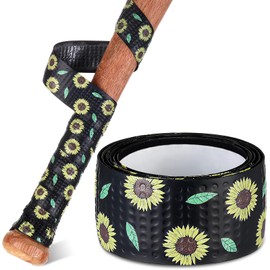 Pushglossy Bat Grip Tapes for Baseball & Softball 1.1mm Precut Full Adhesive Non-Slip Softball Bat Wrap Cricket Batting Tape Replacement for Old Baseball Bats Grip(Black,Sunflower)