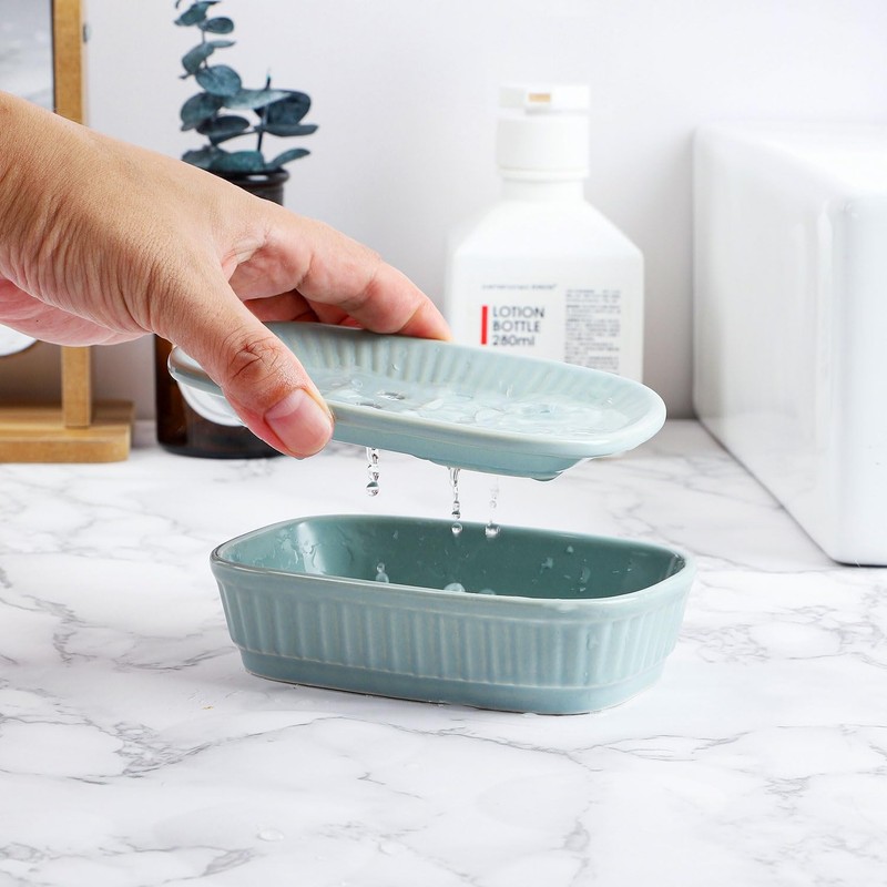 VanEnjoy White Ceramic Soap Dish, Self-Draining Kitchen Sink Soap Holder