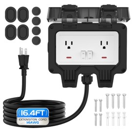 Outdoor Outlet Box with 16.4Ft Extension Cord, NEMA 5-15R, STW 14 AWG, IP66 Waterproof Power Outlet Extender with On/Off Switch & LED Indicator for Garden Yards& Outdoor Activity