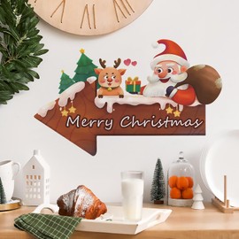 Christmas Wall Decals Santa Claus and Reindeer Wall Stickers Removable Winter Xmas Road Signs Wall Decals Christmas Merry Christmas Window Wall Decals for Kid Room Bedroom Christmas Party Decorations