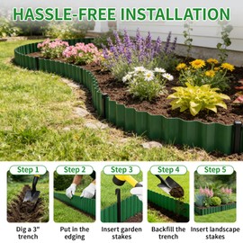SHAOKAOLU 59FT Landscape Edging, 6" Tall Plastic Landscape Border w/Stakes