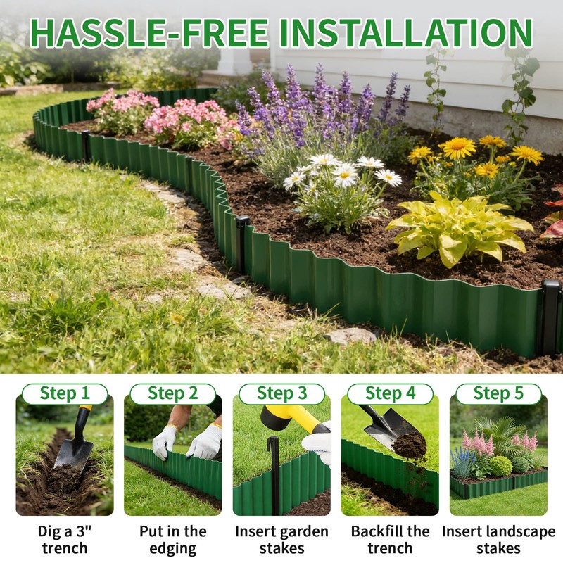 SHAOKAOLU 59FT Landscape Edging, 6" Tall Plastic Landscape Border w/Stakes
