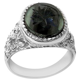 LetsBuyGold Solid Sterling Silver Carved Centurions Head Natural Hematite Mens Mans Signet Ring - Size 13 - Sizes 6 to 13