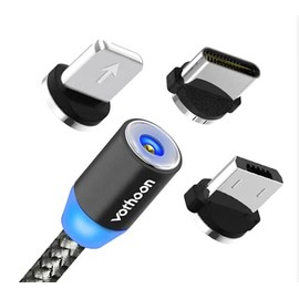 3 in 1 Magnetic Phone Charger, Micro USB, USB-C, iOS, Fast Charging (Silver)